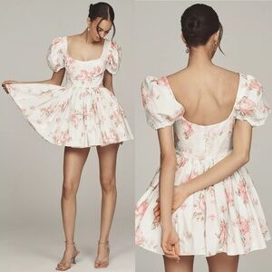NEW NWT Selkie Sofia Puff Sleeve Sweetheart Mini Babydoll Dress Morning Roses